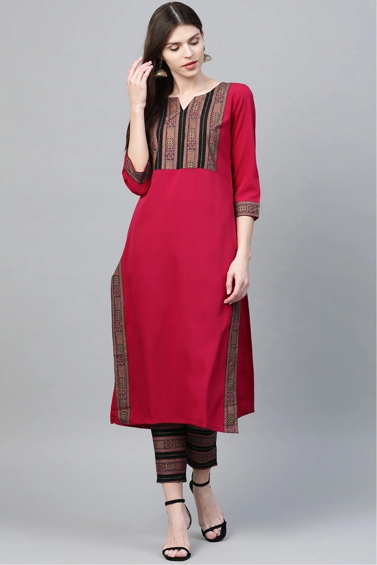Pink Colour Plus Size Crepe Straight Kurti KR1060217