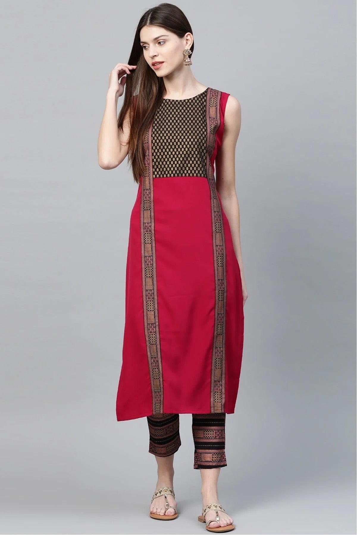 Pink Colour Plus Size Crepe Straight Kurti KR1060218