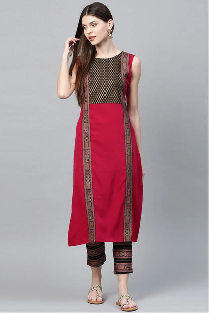Pink Colour Plus Size Crepe Straight Kurti KR1060218