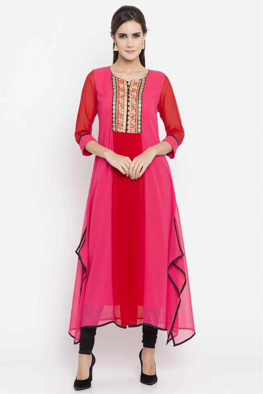 Pink Colour Plus Size Faux Georgette Kurti KR1070434
