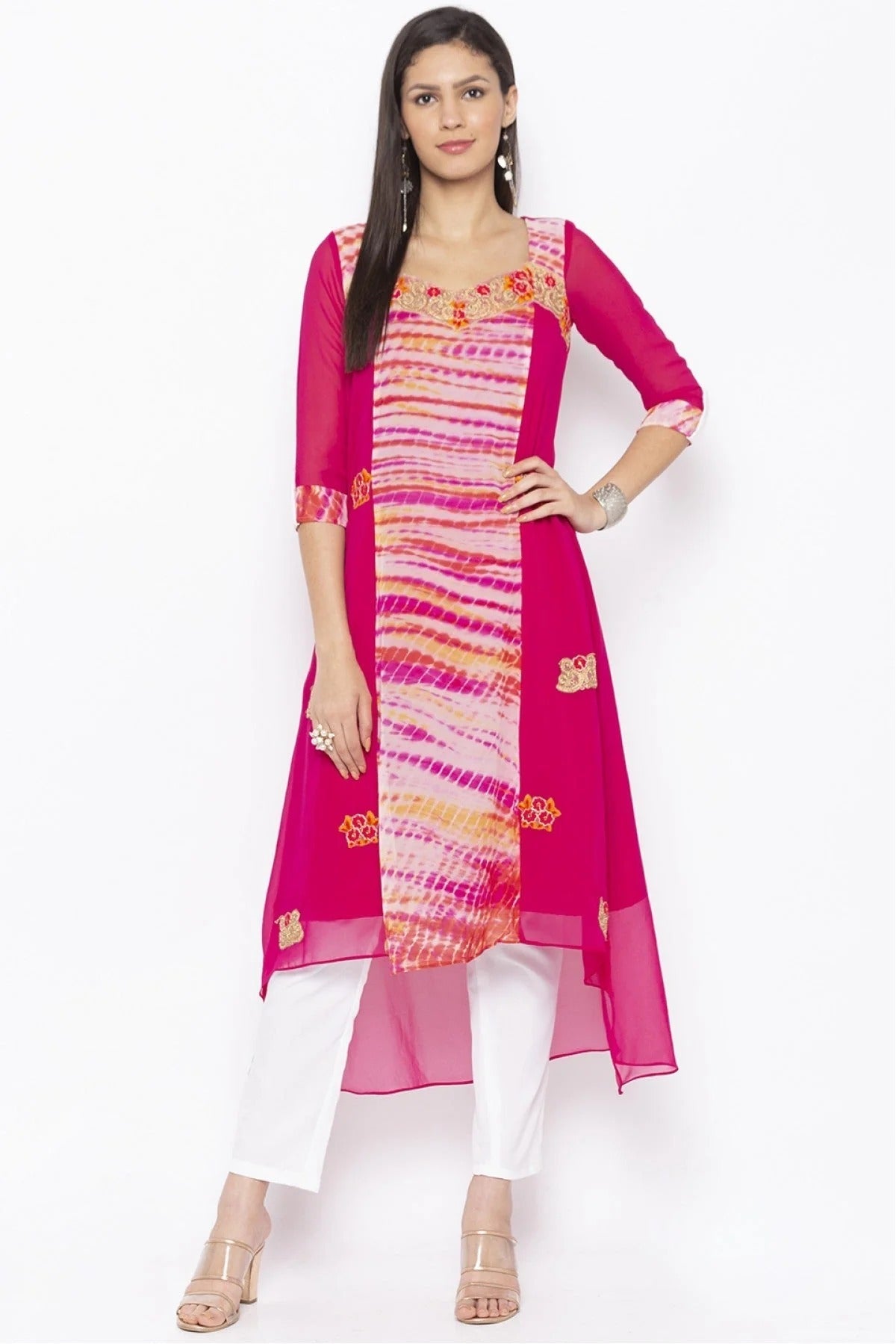 Pink Colour Plus Size Georgette Embroidery Kurta Set KR1070463