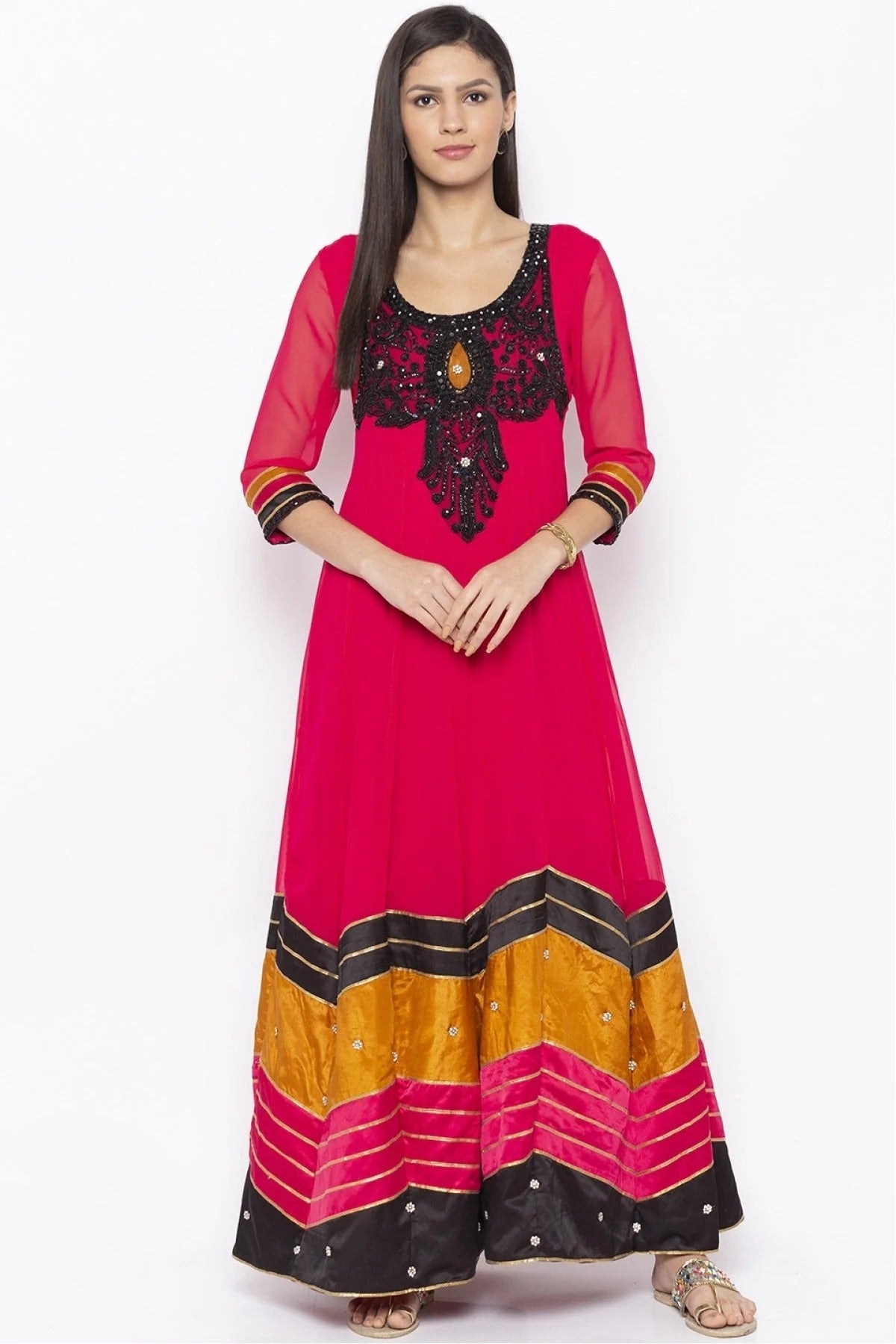 Pink Colour Plus Size Georgette Embroidery Kurta Set KR1070474
