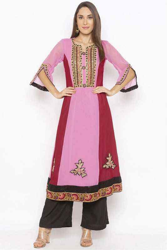 Pink Colour Plus Size Georgette Embroidery Kurta Set KR1070504