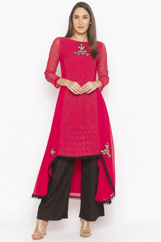 Pink Colour Plus Size Georgette Embroidery Kurta Set KR1070506