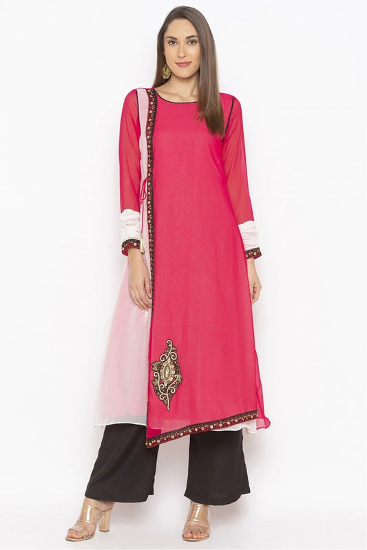 Pink Colour Plus Size Georgette Embroidery Kurta Set KR1070514