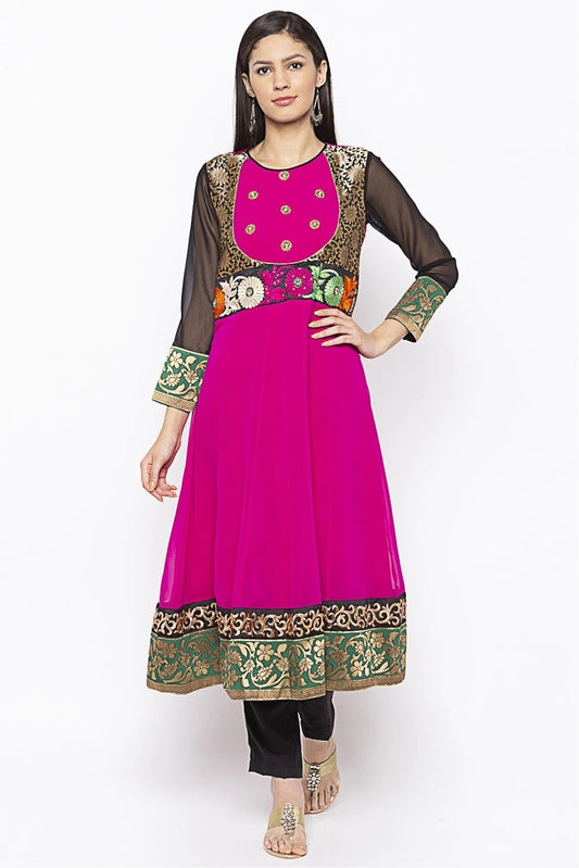 Pink Colour Plus Size Georgette Embroidery Kurta Set KR1070517