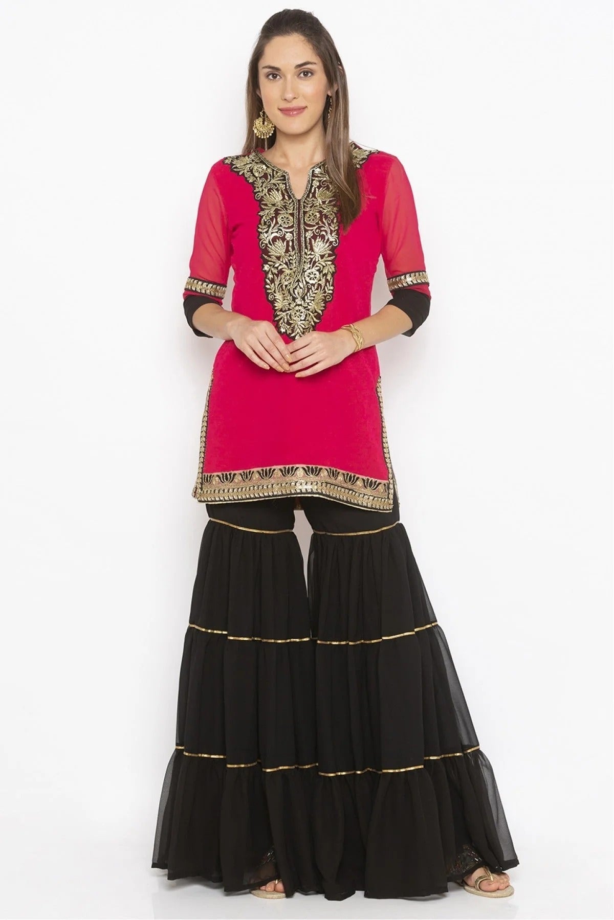 Pink Colour Plus Size Georgette Embroidery Kurta Set KR1070531