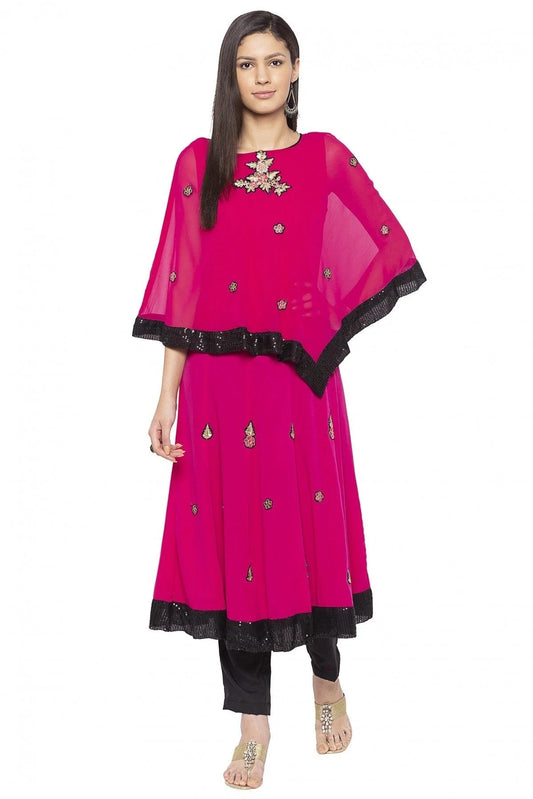 Pink Colour Plus Size Georgette Embroidery Kurta Set KR1070537