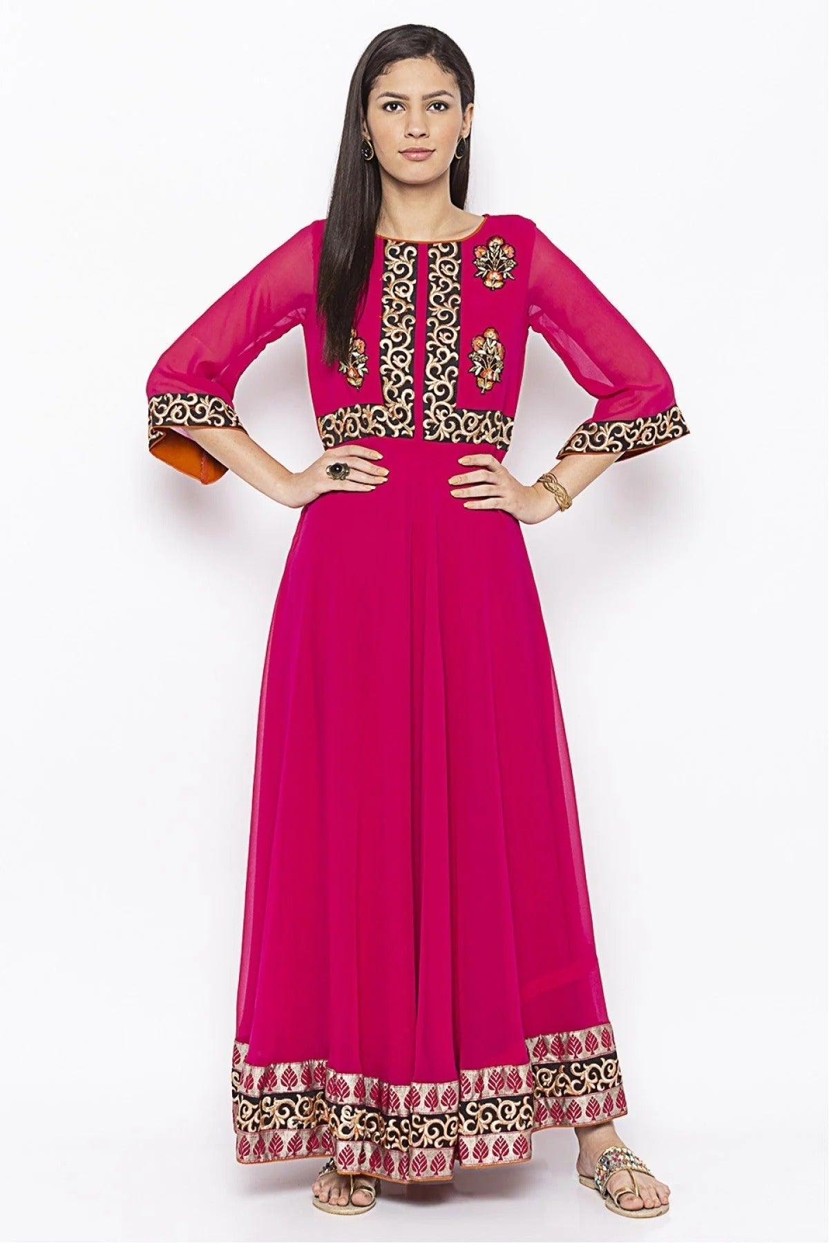 Pink Colour Plus Size Georgette Embroidery Kurta Set KR1070558