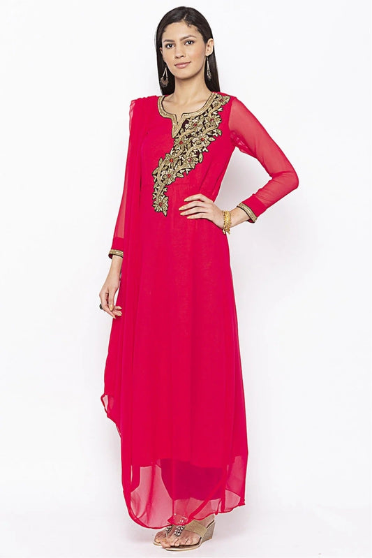 Pink Colour Plus Size Georgette Embroidery Kurta Set KR1070609