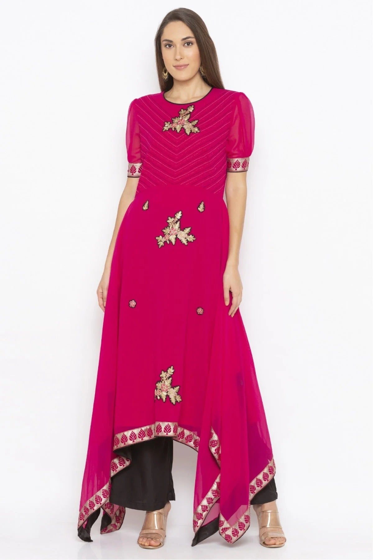 Pink Colour Plus Size Georgette Embroidery Kurta Set KR1070623