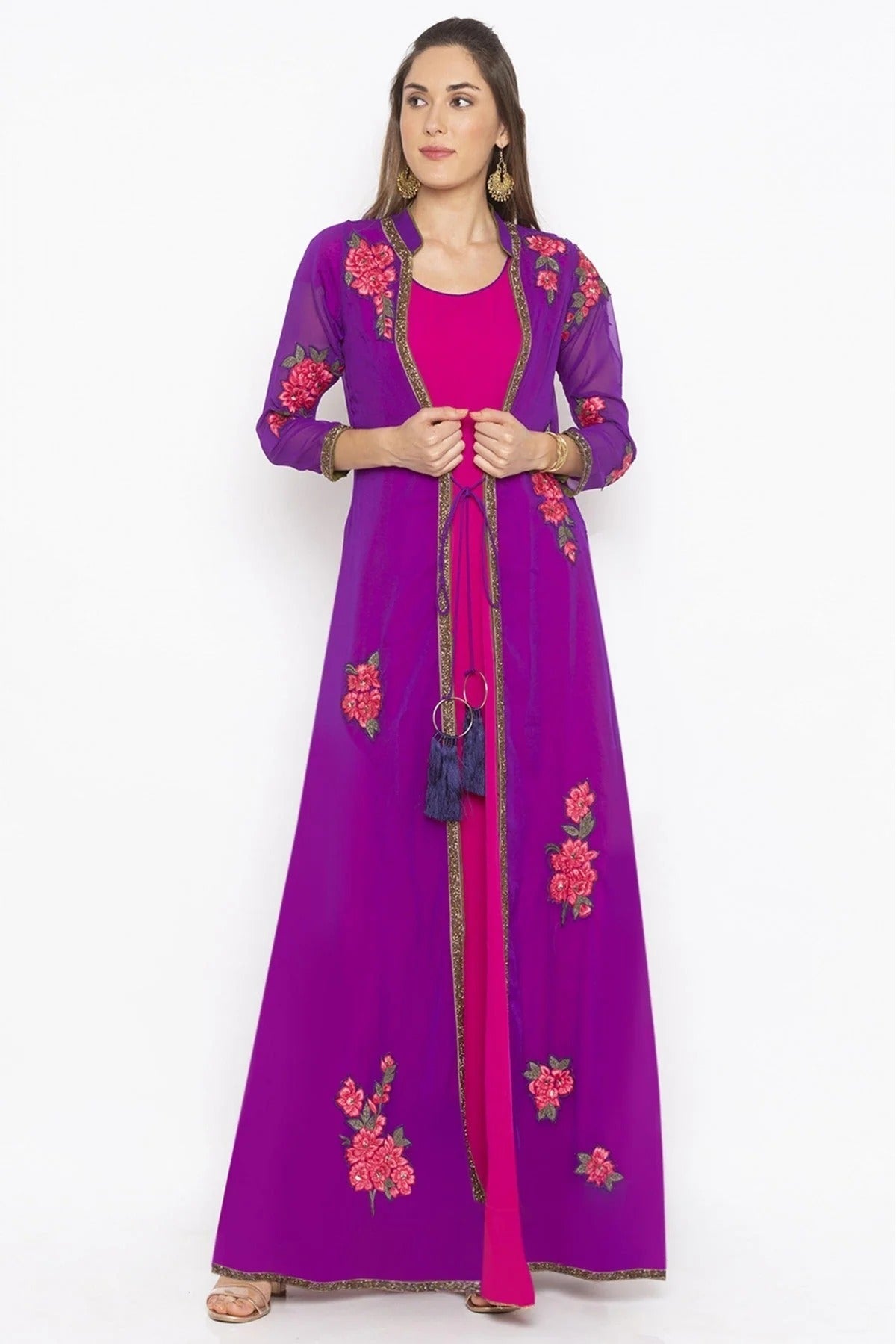Pink Colour Plus Size Georgette Embroidery Kurta Set KR1070730