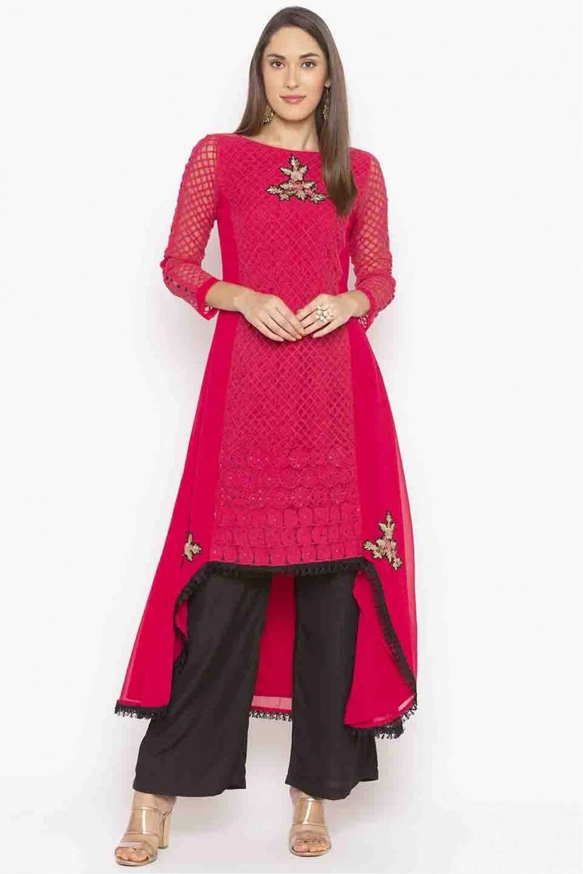 Pink Colour Plus Size Georgette Embroidery Kurti KR1070376