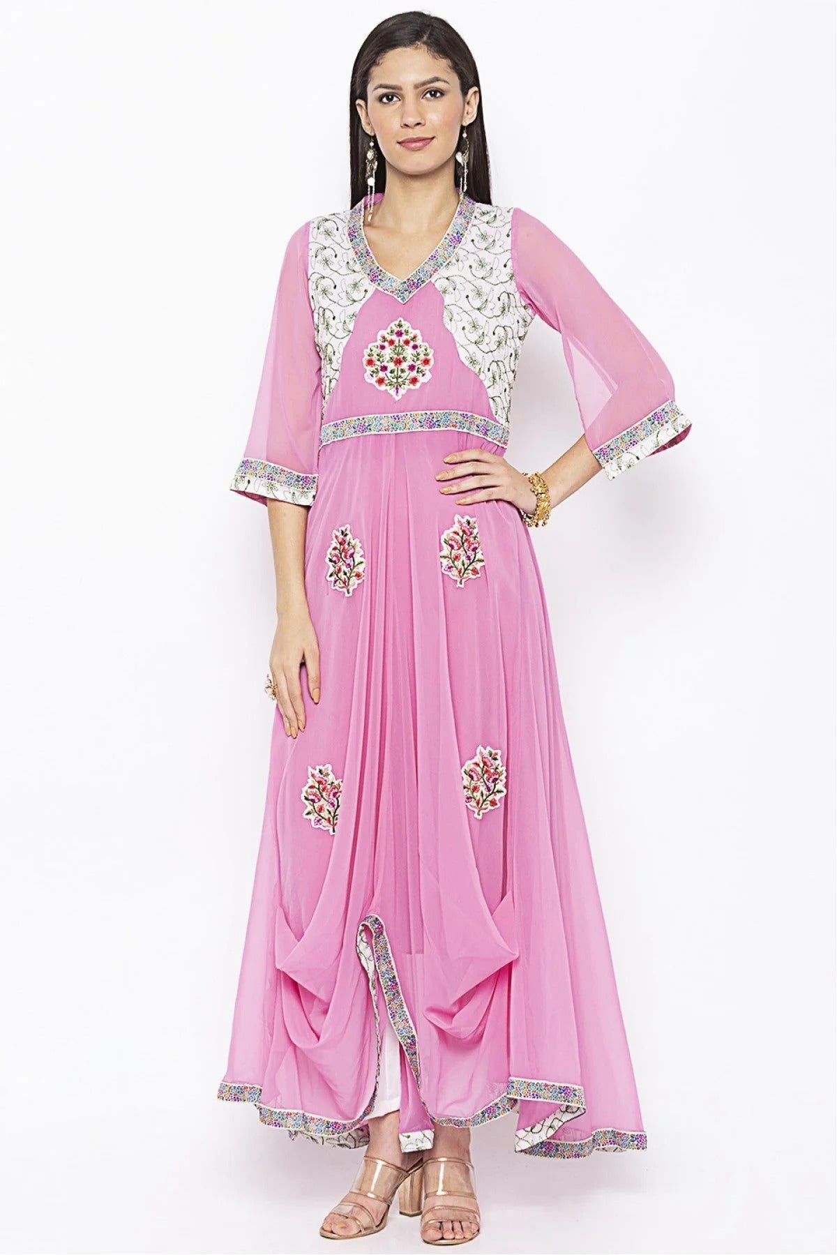 Pink Colour Plus Size Georgette Embroidery Kurti KR1070584
