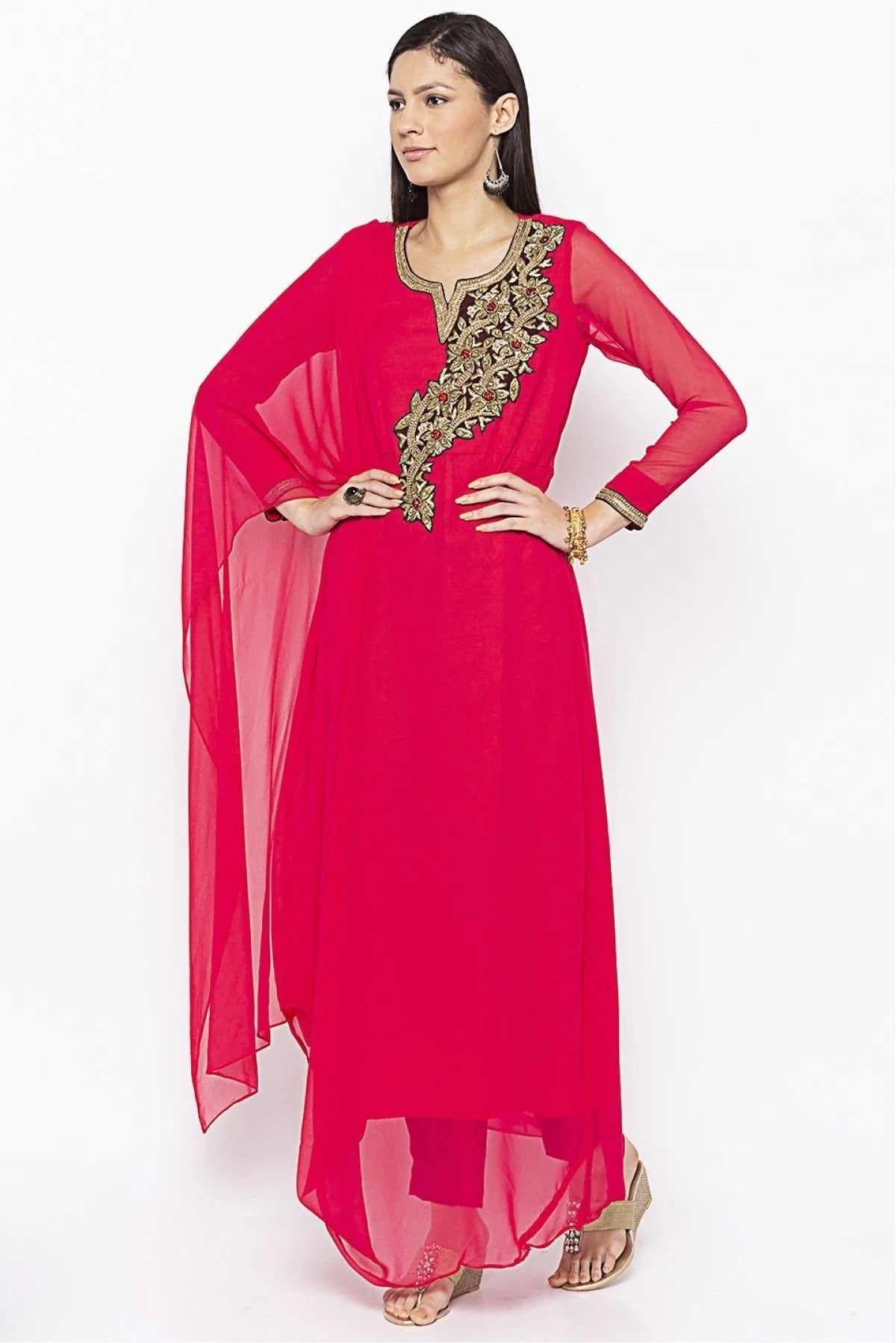 Pink Colour Plus Size Georgette Embroidery Kurti KR1070585