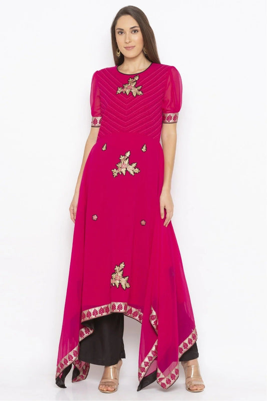 Pink Colour Plus Size Georgette Embroidery Kurti KR1070599