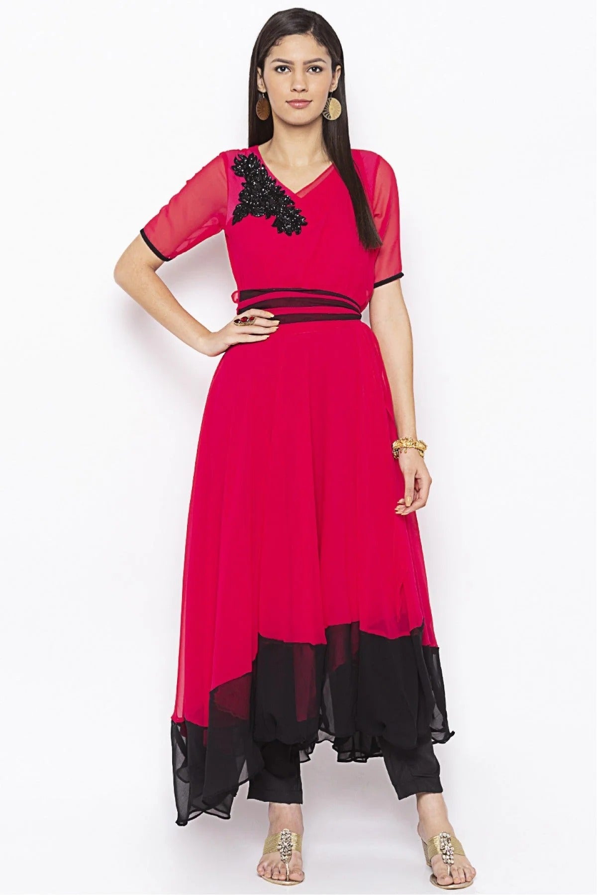 Pink Colour Plus Size Georgette Embroidery Kurti KR1070632