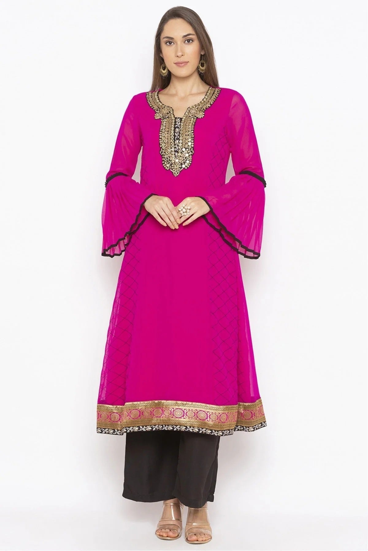 Pink Colour Plus Size Georgette Embroidery Kurti KR1070634