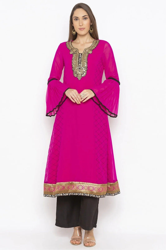 Pink Colour Plus Size Georgette Embroidery Kurti KR1070634