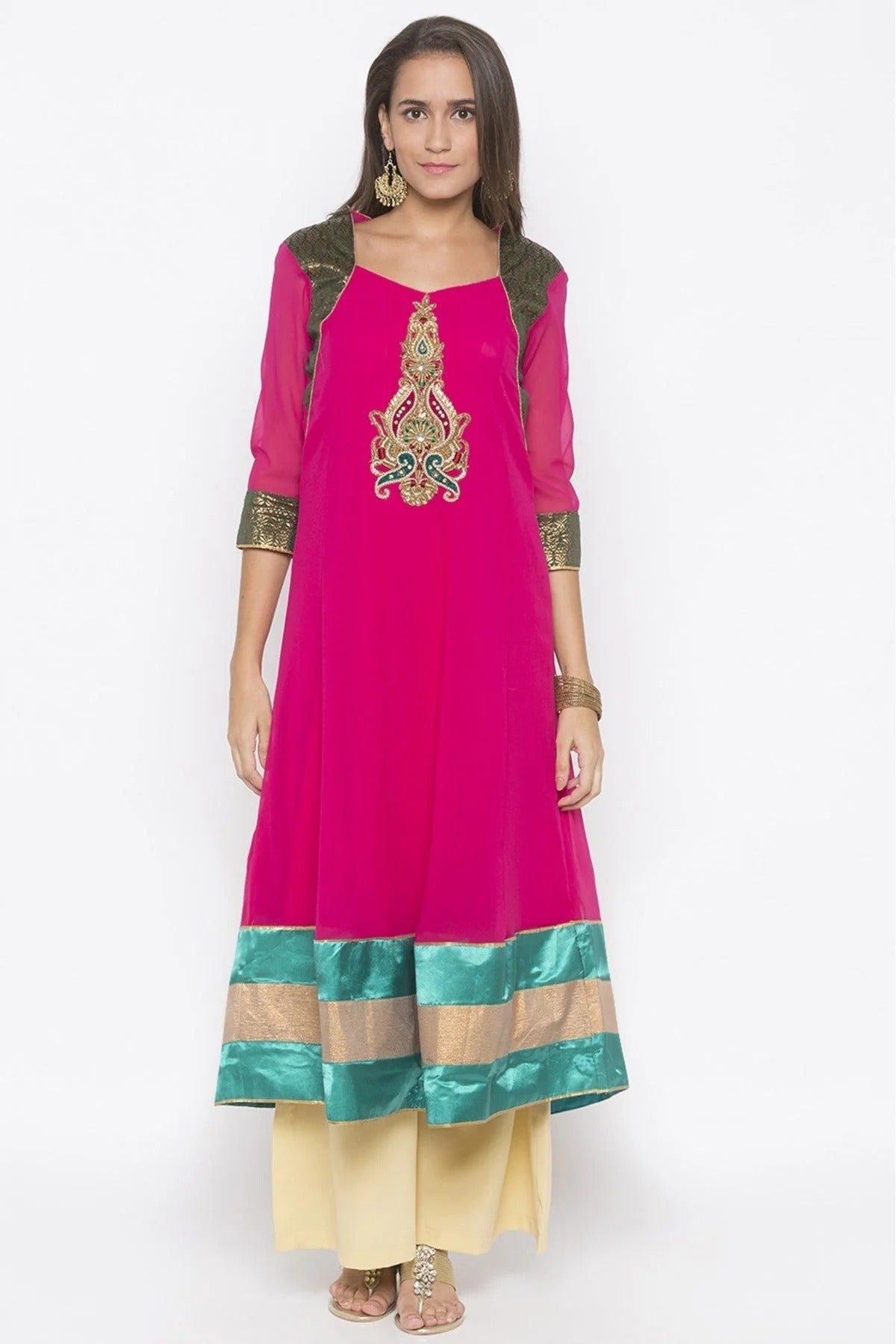 Pink Colour Plus Size Georgette Embroidery Kurti KR1070686