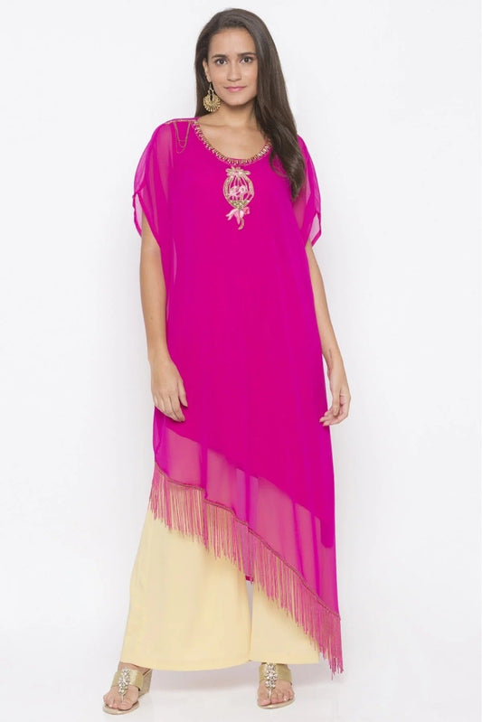Pink Colour Plus Size Georgette Embroidery Kurti KR1070694