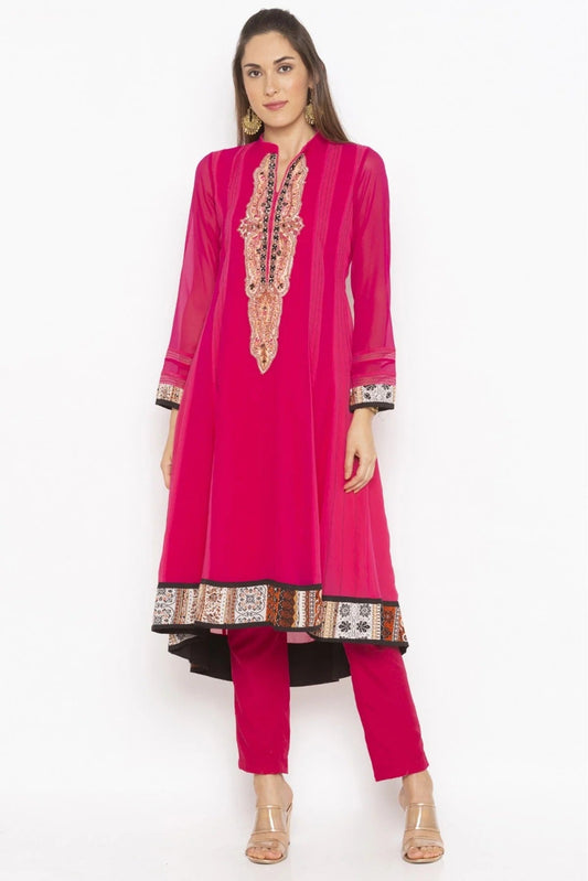 Pink Colour Plus Size Georgette Embroidery Kurti KR1070700