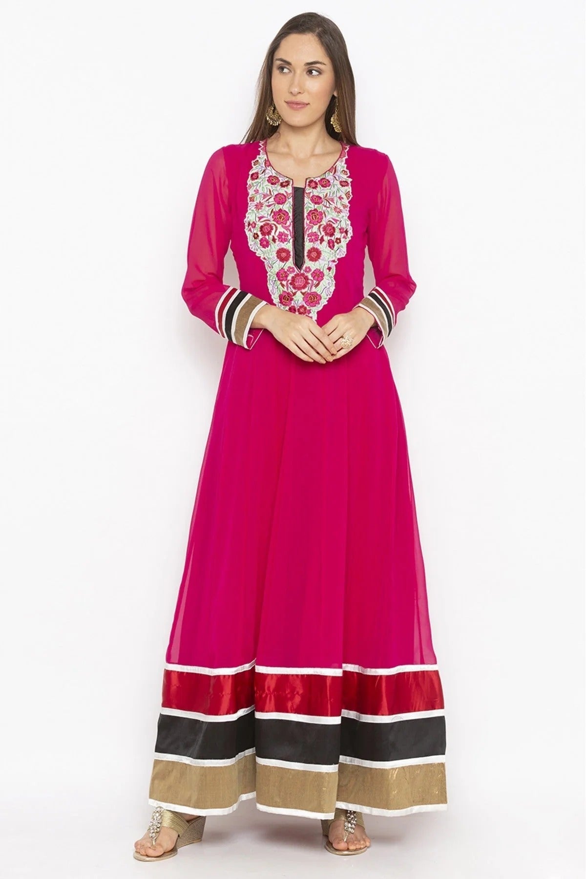 Pink Colour Plus Size Georgette Embroidery Kurti KR1070704