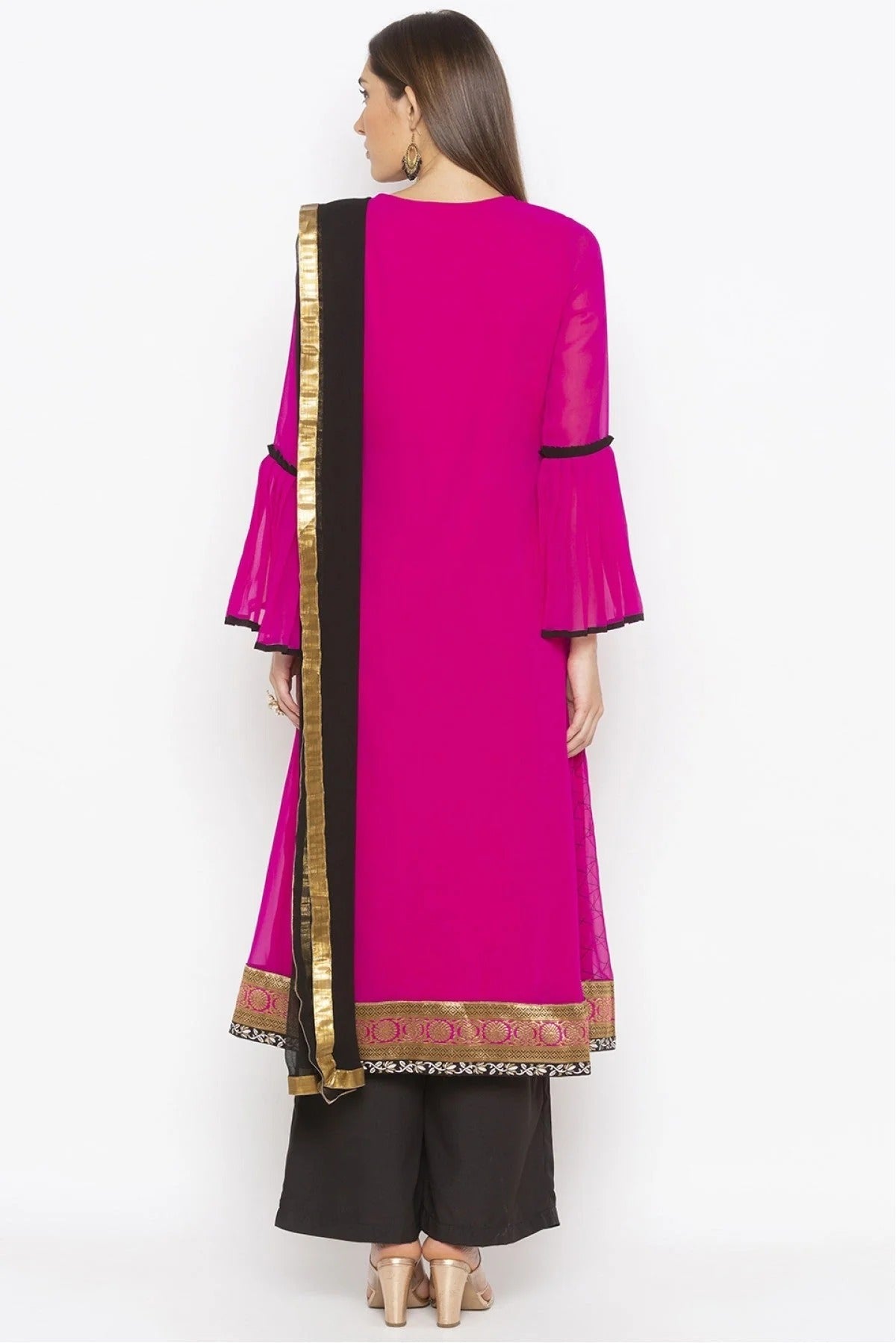 Pink Colour Plus Size Georgette Embroidery Palazzo Pant Suit BW1070304 A