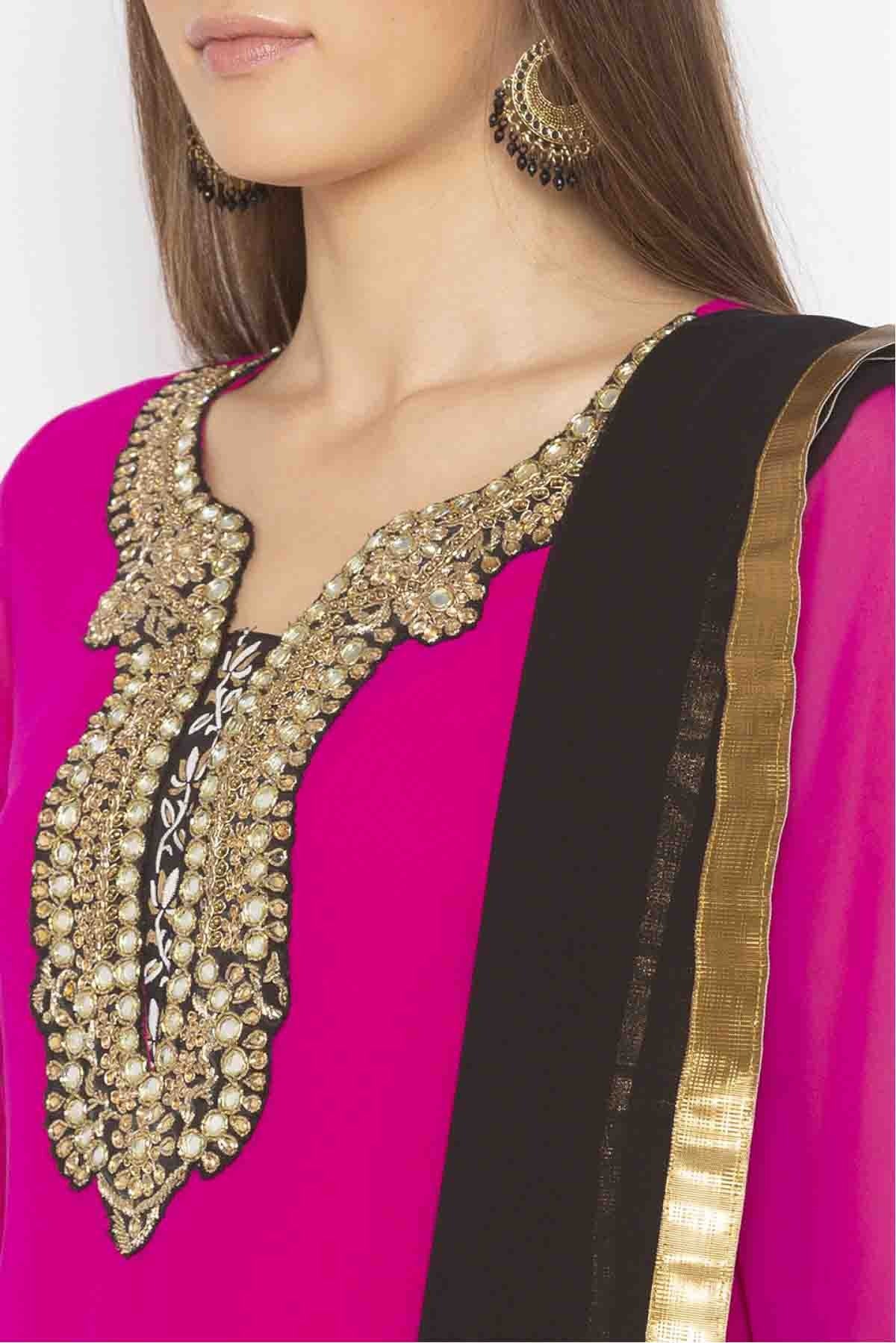 Pink Colour Plus Size Georgette Embroidery Palazzo Pant Suit BW1070304 B