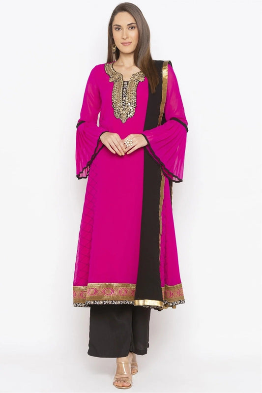 Pink Colour Plus Size Georgette Embroidery Palazzo Pant Suit BW1070304