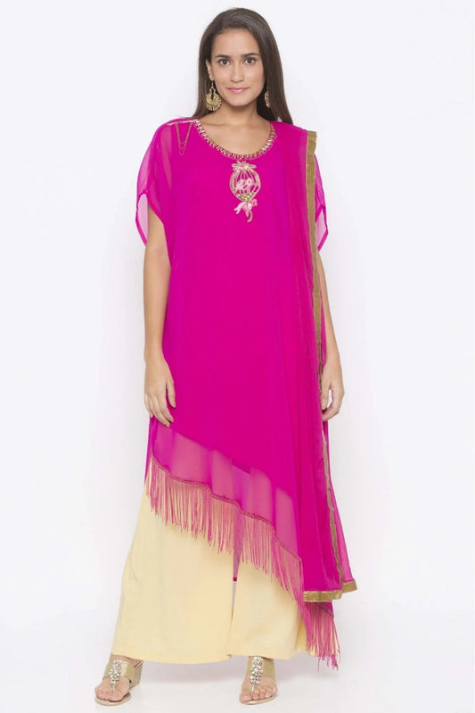 Pink Colour Plus Size Georgette Embroidery Palazzo Pant Suit BW1070336