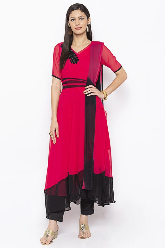 Pink Colour Plus Size Georgette Embroidery Pant Style Suit BW1070302