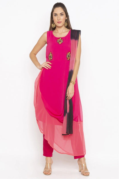 Pink Colour Plus Size Georgette Embroidery Pant Style Suit BW1070324
