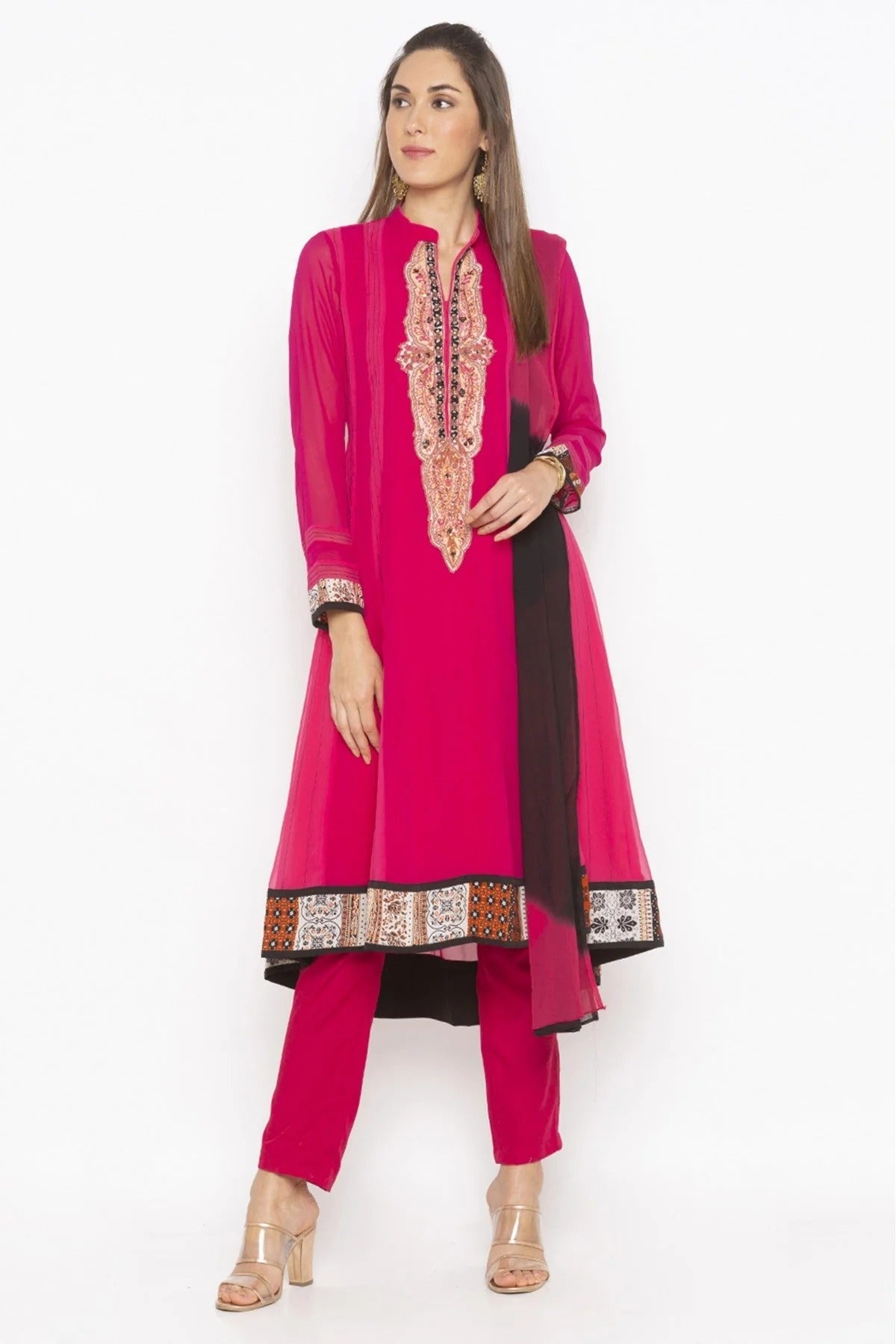 Pink Colour Plus Size Georgette Embroidery Pant Style Suit BW1070342