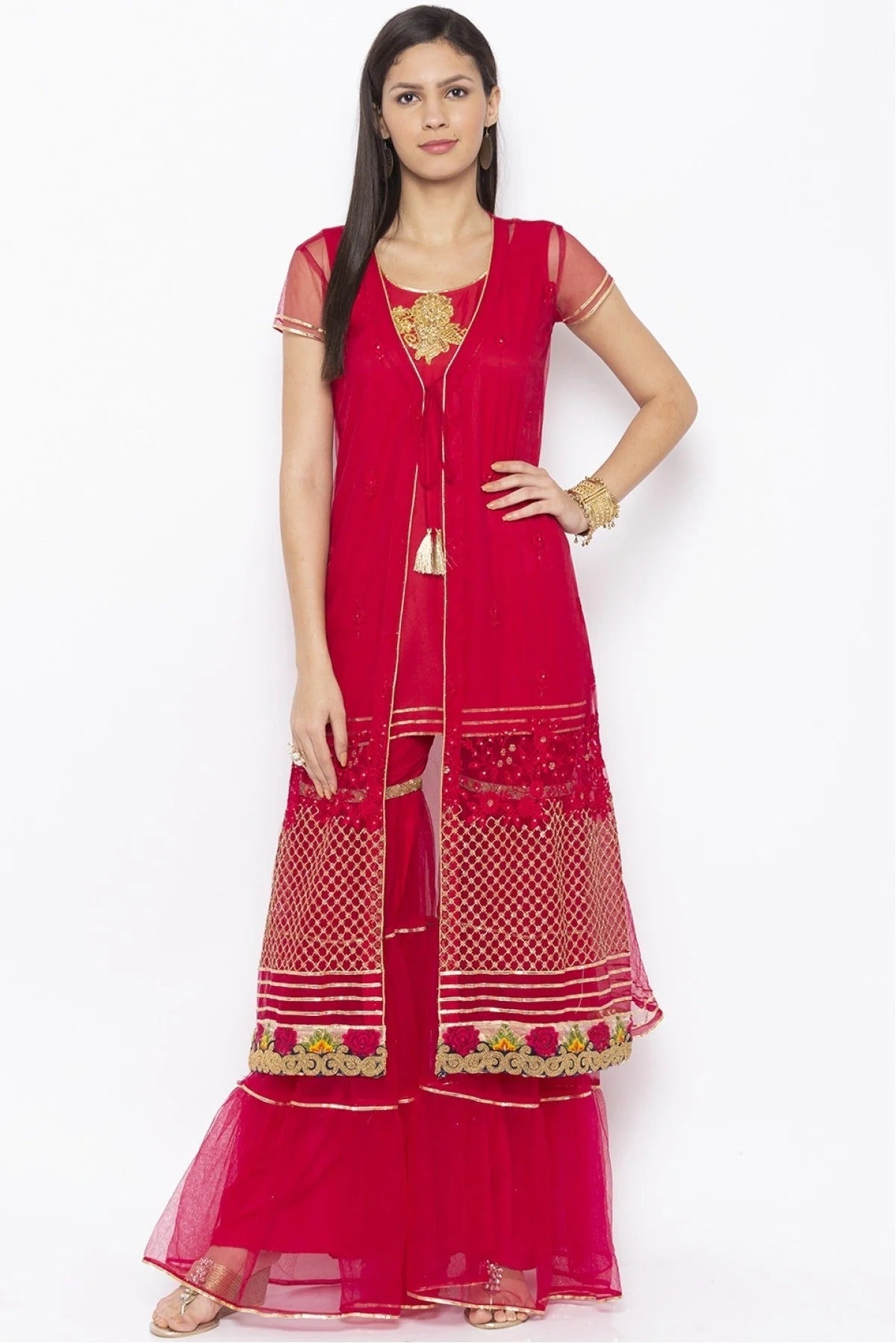 Pink Colour Plus Size Net Embroidery Kurta Set KR1070576