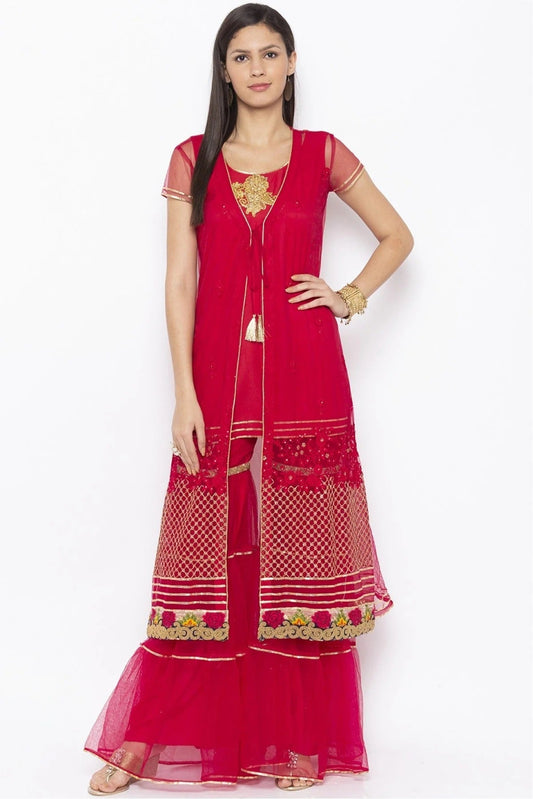 Pink Colour Plus Size Net Embroidery Kurti KR1070456