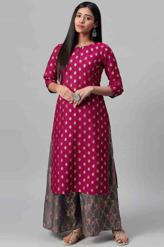 Pink Colour Plus Size Poly Silk Party Wear Kurti Set KR1060031