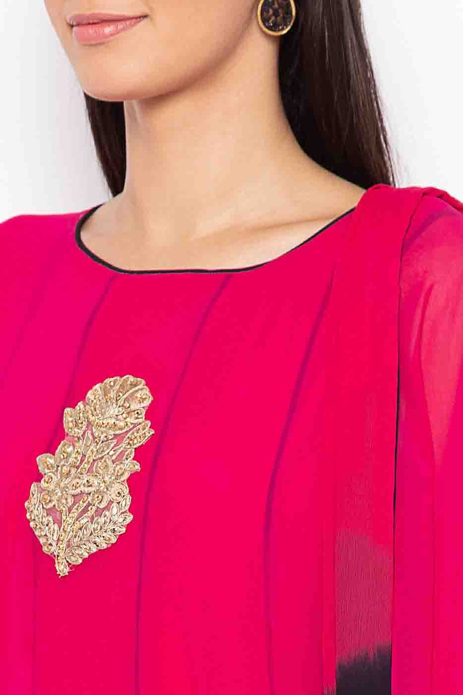 Pink Colour Plus Size Stitched American Crepe Embroidery Palazzo Pant Suit BW1070285 B