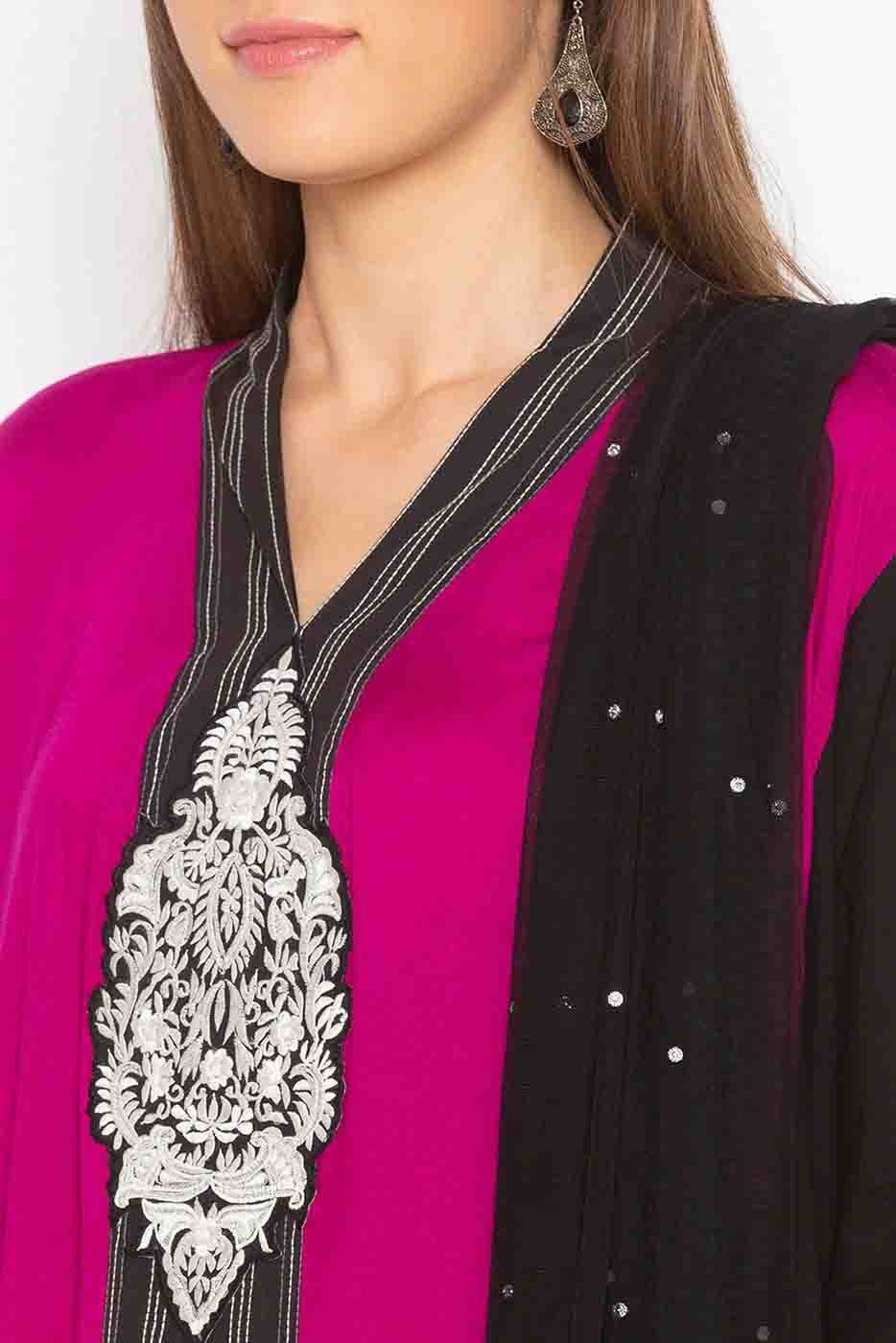 Pink Colour Plus Size Stitched Cotton Embroidery Palazzo Pant Suit BW1070222 B