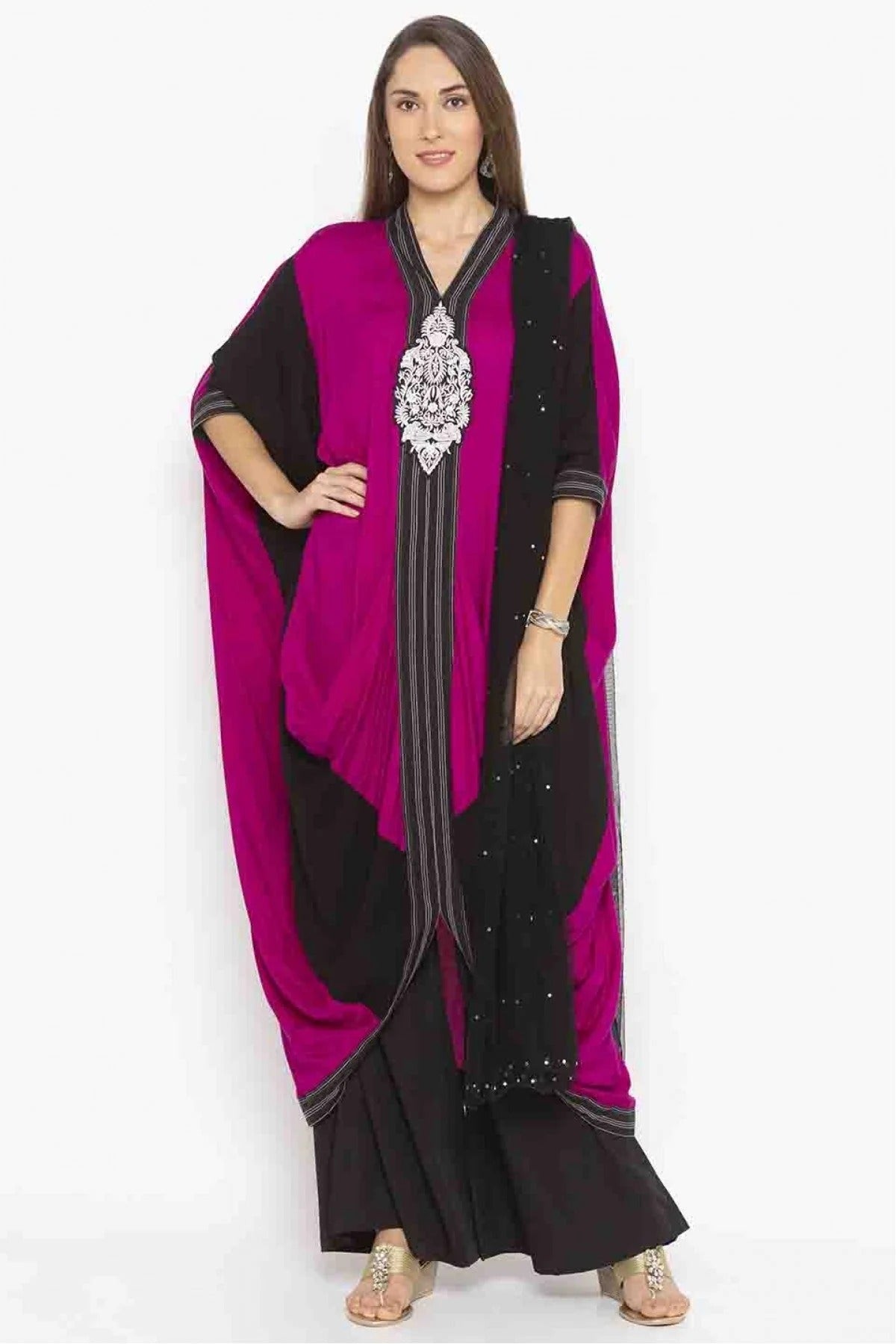 Pink Colour Plus Size Stitched Cotton Embroidery Palazzo Pant Suit BW1070222