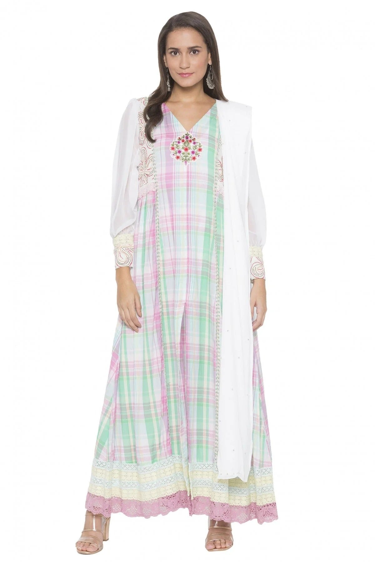 Pink Colour Plus Size Stitched Cotton Embroidery Pant Style Suit BW1070255