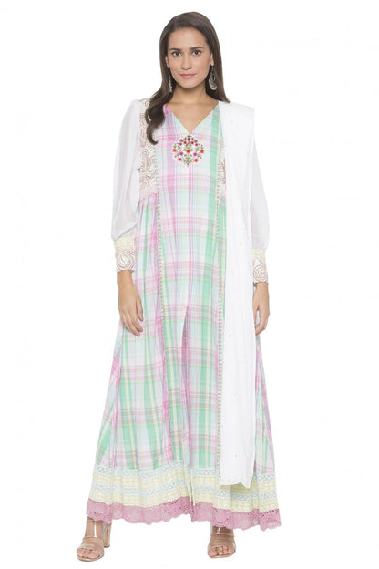 Pink Colour Plus Size Stitched Cotton Embroidery Pant Style Suit BW1070255