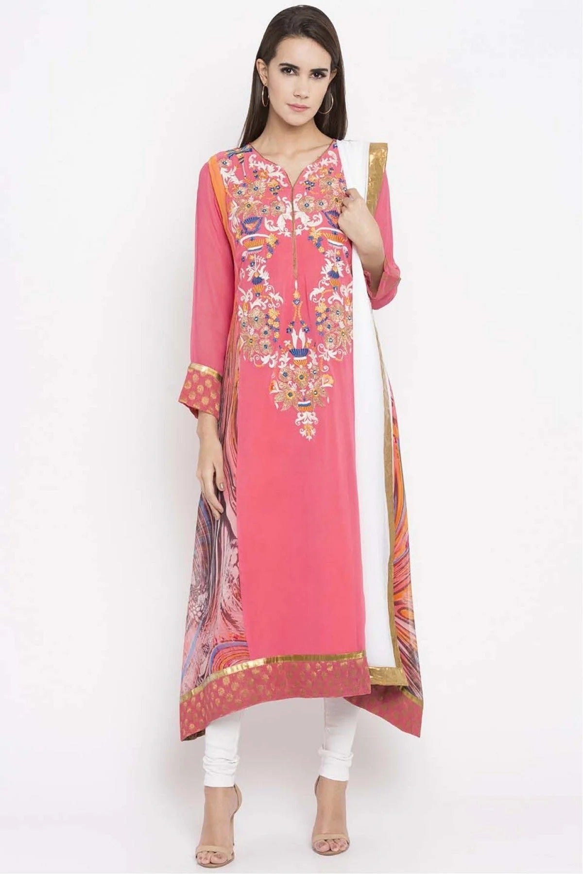 Pink Colour Plus Size Stitched Faux Georgette Embroidery Churidar Suit BW1070179