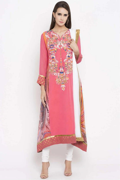 Pink Colour Plus Size Stitched Faux Georgette Embroidery Churidar Suit BW1070179