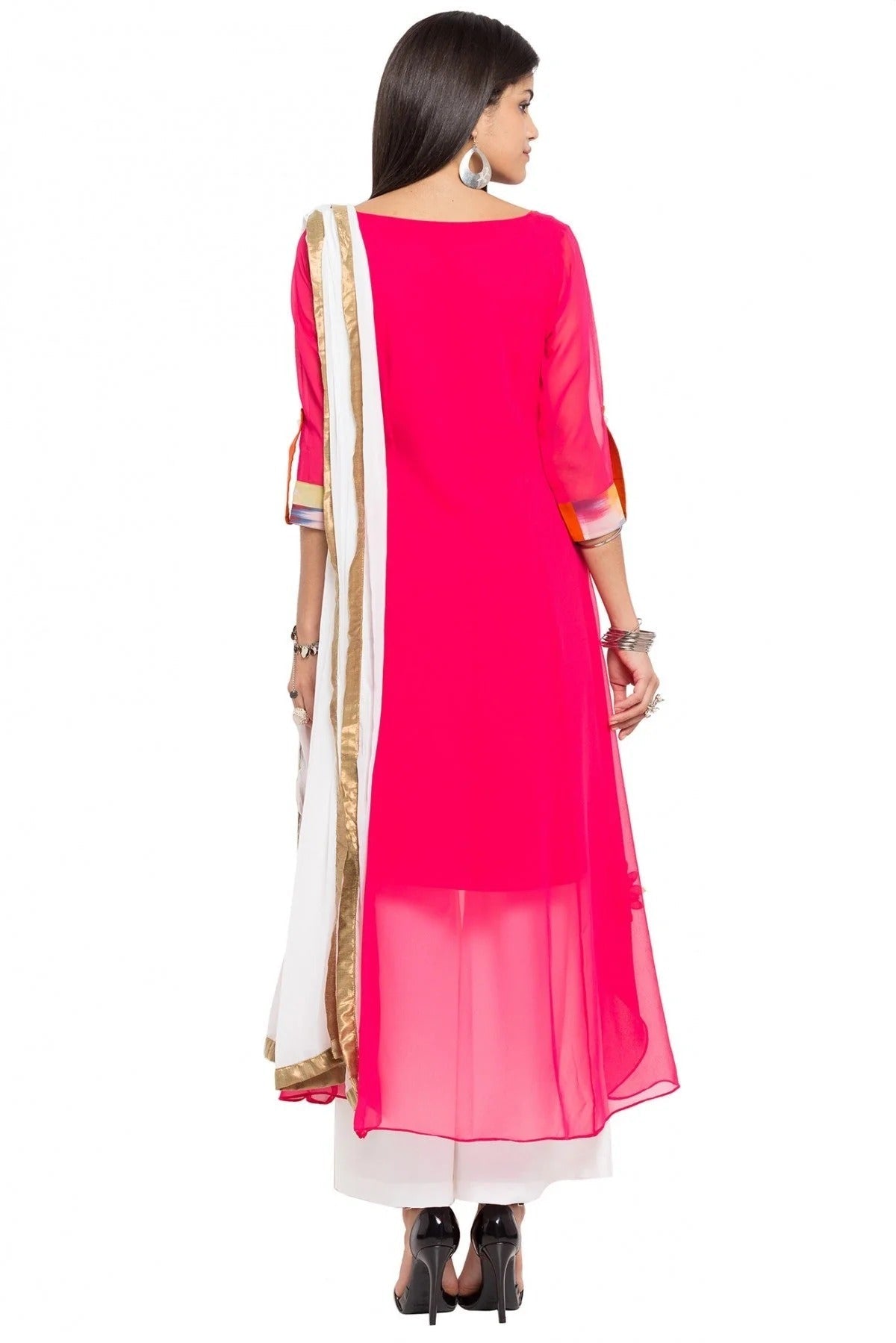 Pink Colour Plus Size Stitched Faux Georgette Palazzo Pant Suit BW1070161 A