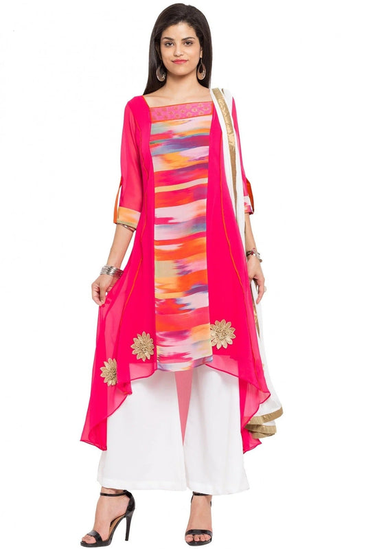 Pink Colour Plus Size Stitched Faux Georgette Palazzo Pant Suit BW1070161