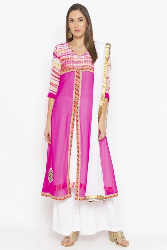 Pink Colour Plus Size Stitched Georgette Embroidery Palazzo Pant Suit BW1070239