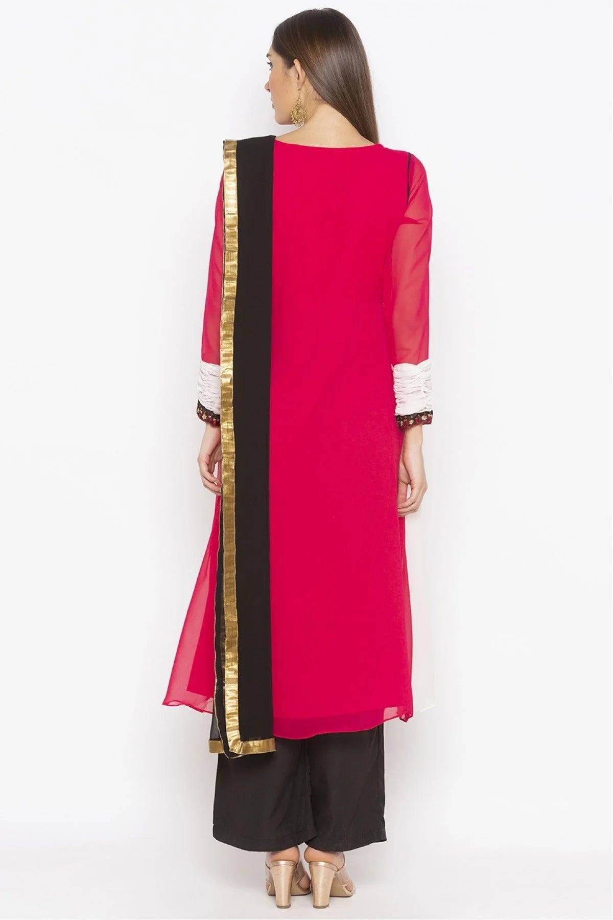 Pink Colour Plus Size Stitched Georgette Embroidery Palazzo Pant Suit BW1070251 A