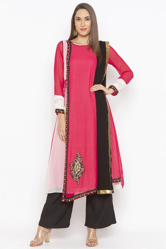 Pink Colour Plus Size Stitched Georgette Embroidery Palazzo Pant Suit BW1070251