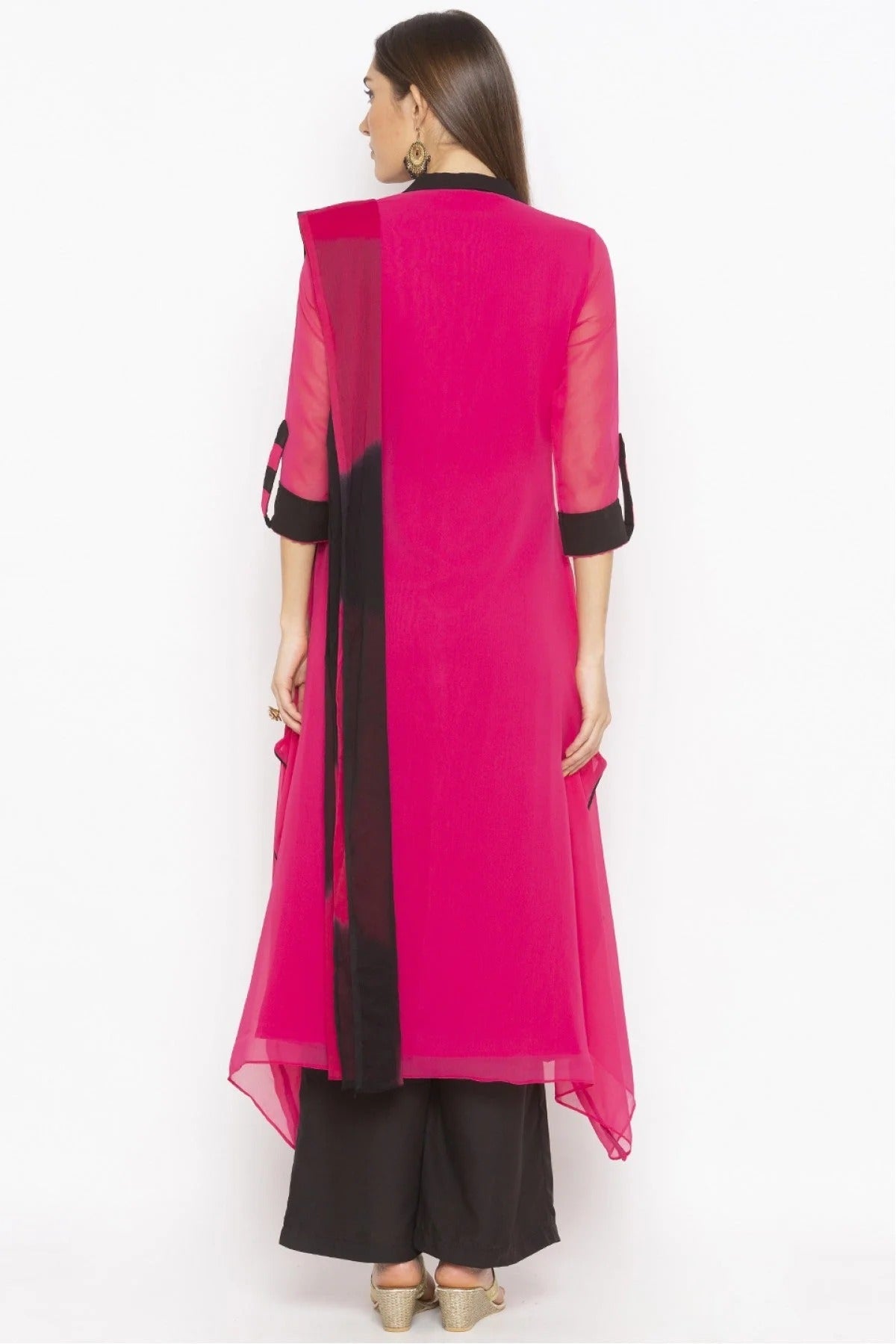 Pink Colour Plus Size Stitched Georgette Embroidery Palazzo Pant Suit BW1070267 A